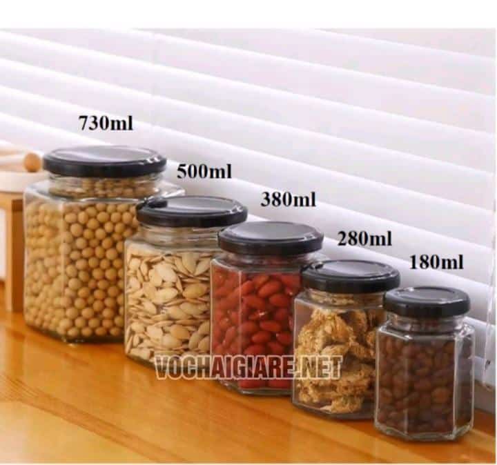 Hũ thủy tinh lục giác 180ml